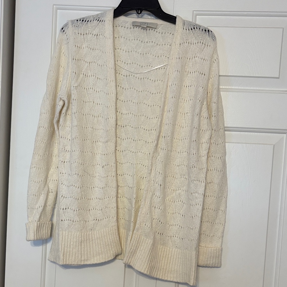 LOFT Ivory Open Knit Cardigan - Picture 1 of 3